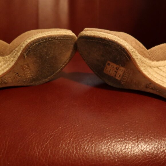 $250 Michael Kors Vivian Washed Canvas peep toe sandals espadrilles beige 6.5 M - Picture 10 of 13